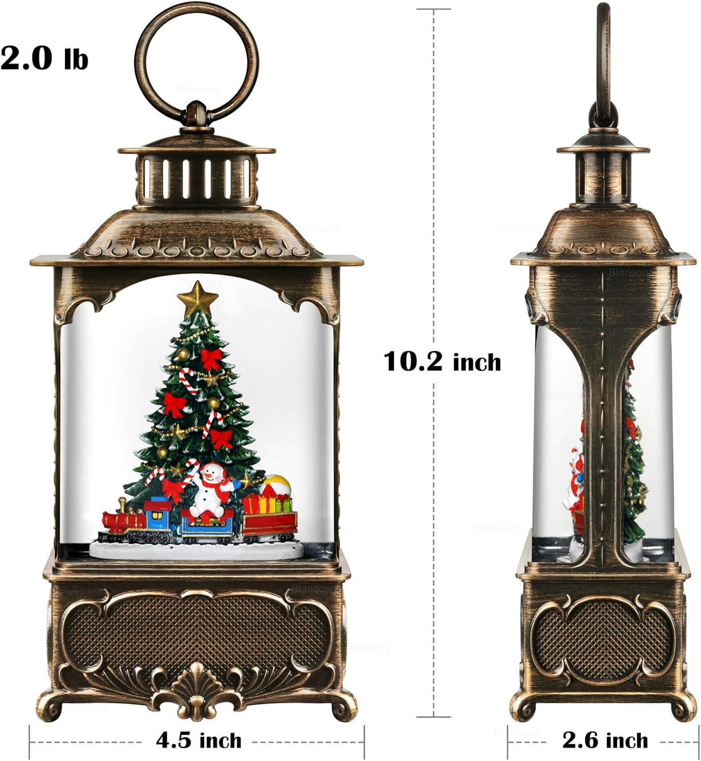 Christmas Tree Snow Globe Lantern Christmas Decorations Gifts Auto Snowfall Glitter Music Collection Snowman Train Candy Cane with 6H Timer USB/Battery Powered 10.2 inch