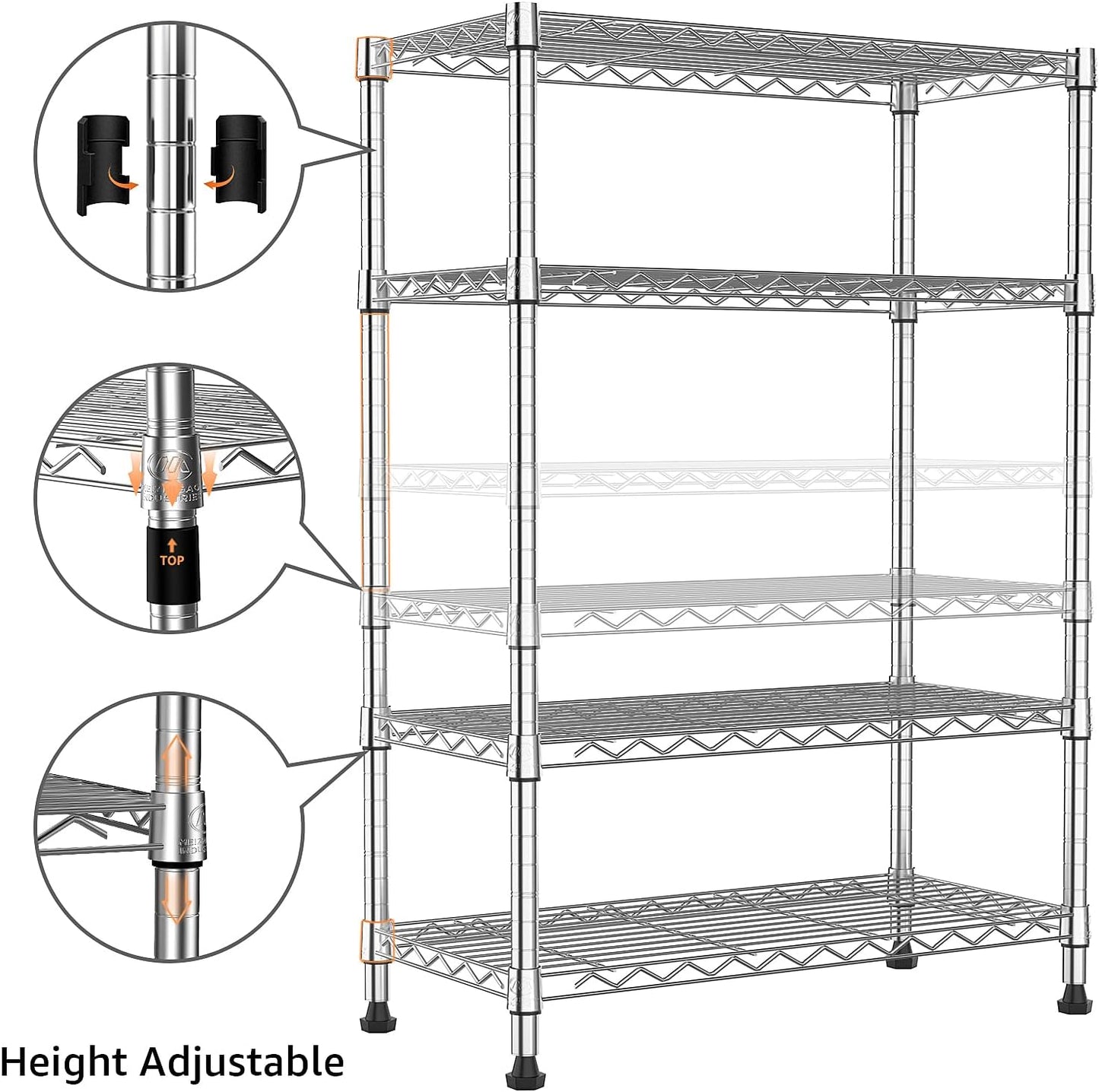 1000 lbs Storage Shelving 4-Tier Utility Shelving Unit Steel Organizer Wire Rack for Home,Kitchen,Office,Chrome (13.7" D x 23.6" W x 53.4" H)