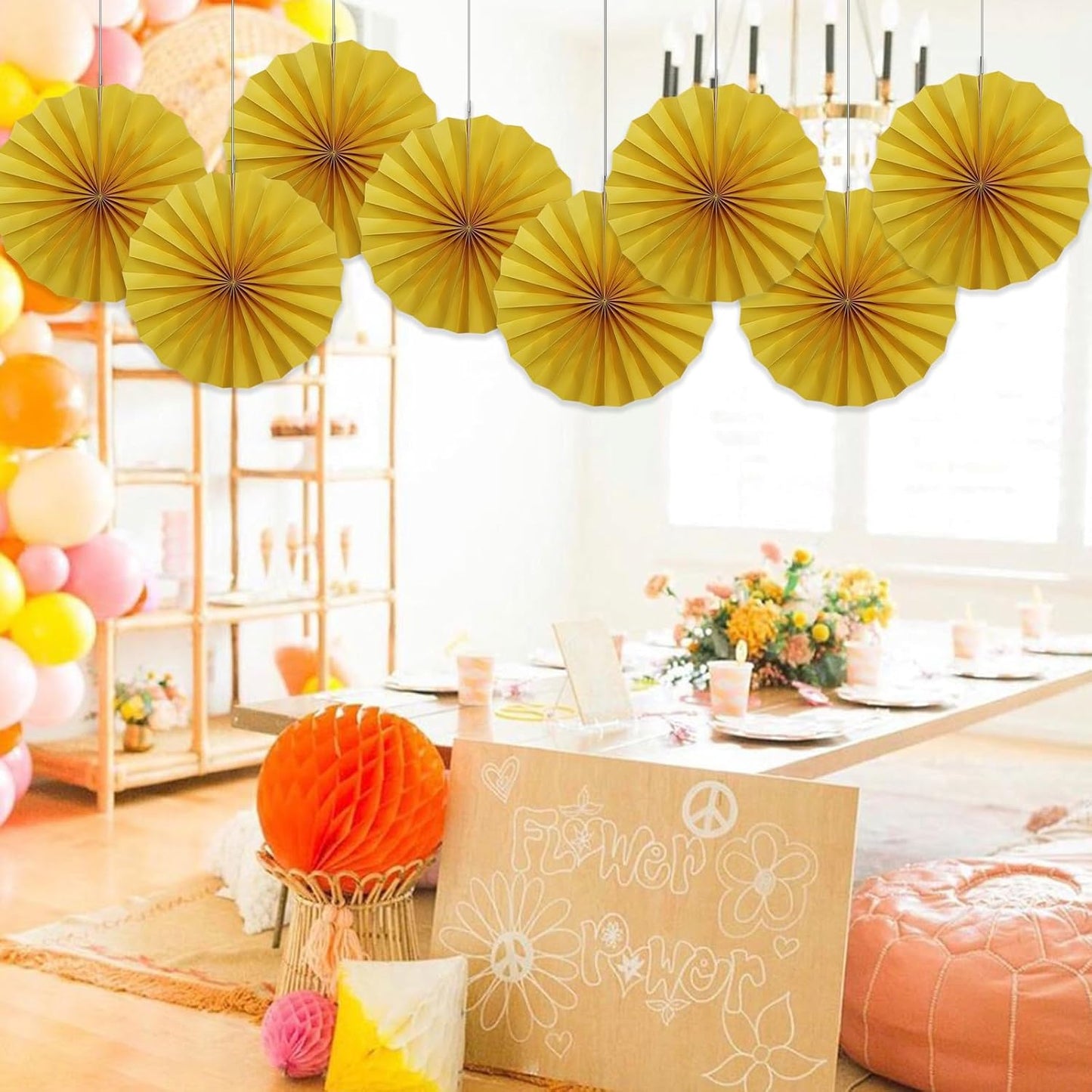 BARTHEW Yellow Birthday Decorations,DIY Yellow Paper Fans Hanging Decoration ,Party Supplies Party Fans 12in, Wedding Graduation Events Accessories 30 Color DIY Set （Yellow）