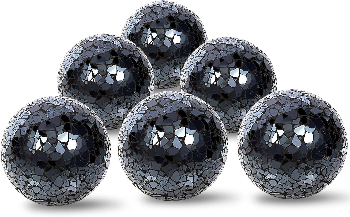 6pc Decorative Ball Set - 6cm/2.4inch Mosaic Glass Orbs for Centerpieces, Table Decor, Wedding Party (Black)