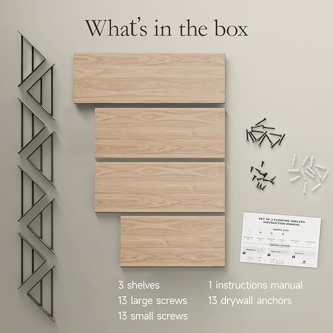 BAYKA Wall Shelves for Bedroom Decor, Floating Wall Shelves for Living Room Kitchen Storage, Wall Mounted Rustic Shelves for Kids Books, Corner Shelf for Bathroom(Carbonized Brown,Set of 4)