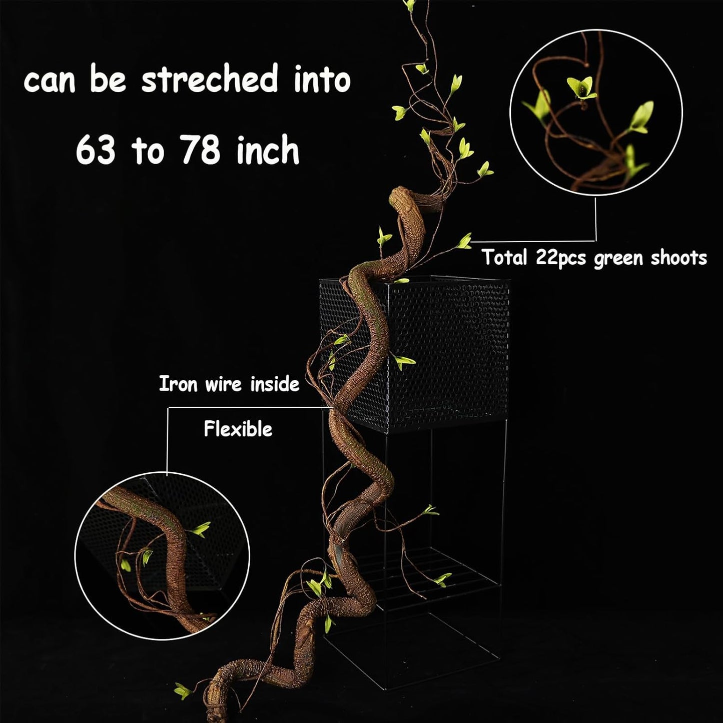 Bendable 63in Artificial Tree Twigs Cane Vine Branches Fake Plants Trunk Garland with Leaves for Home Wedding Garden Wall Hanging X'Mas Christmas Thanksgiving Day Decoration