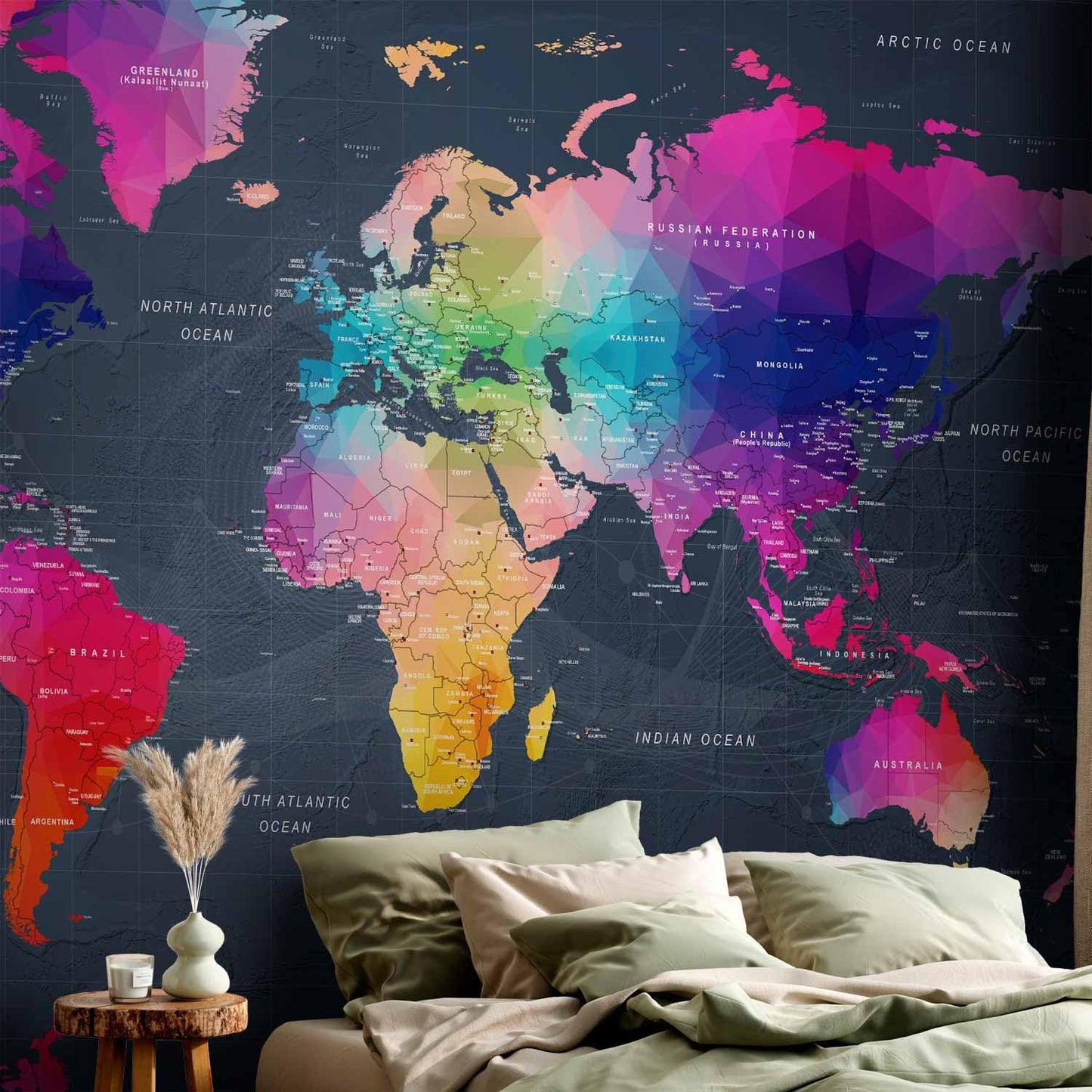 artgeist Premium Wall Mural World Map 79"x55" - XXL Non-Woven Wallpaper Fleece Wall Decor Photo Print Picture Image Design Home Map of The World k-A-0126-a-a