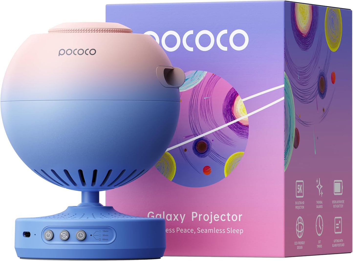 POCOCO Galaxy Star Projector for Bedroom with Replaceable Optical Film Discs, Home Planetarium Night Light Projector with High-Definition Soft Light for Relax, Study, and Meditate, Stress Relief Gifts