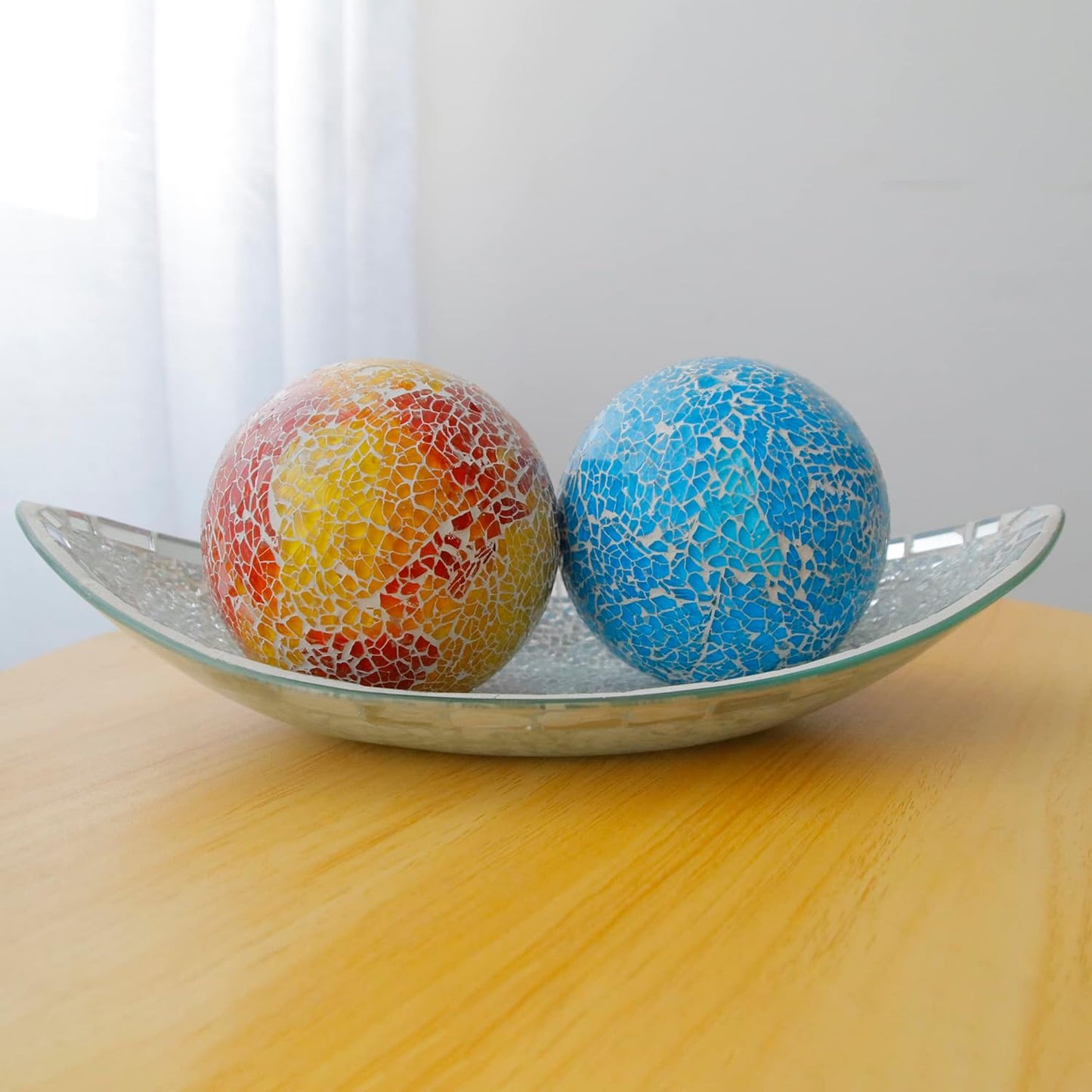 3pcs 4in Orange Mosaic Glass Sphere Balls for Decorative Bowls, Vases, Tables | Home, Office, Event Decor | Polished Finish