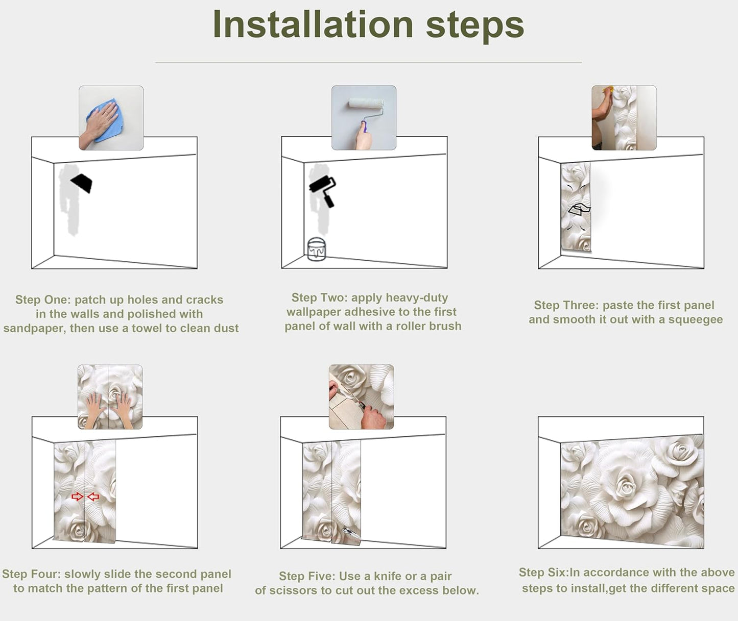 3D Relief Flower Wallpaper Mural for Living Room Bedroom (Not Peel n' Stick)