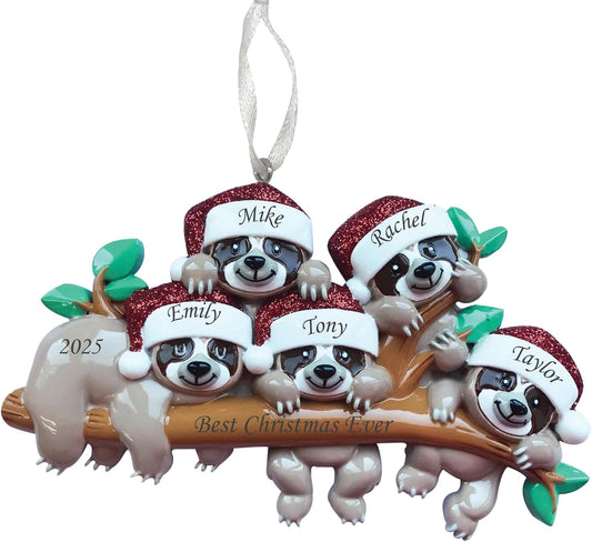 2025 Family Christmas Ornament – Personalized Ornament for Families – Custom Sloth Family Ornament – Holiday Tree Decoration Keepsake Gift (Family of 5)