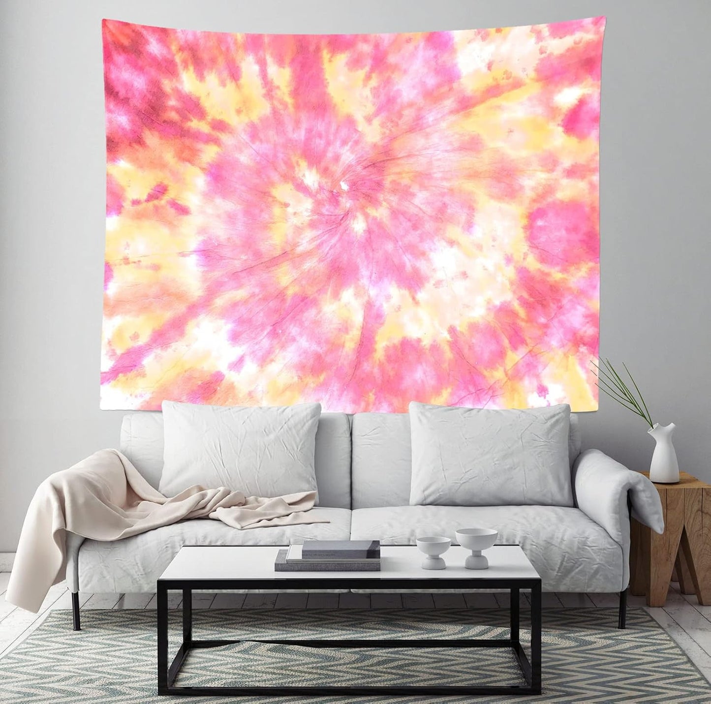 Loccor 8x6ft Tie Dye Tapestry Light Orange Watercolor Craft Dirty Tie-Dye Textile Abstract Chaotic Hippie Tapestry Wall Hanging for Living Room Bedroom Decor （Pattern Painted on Polyester Fabric）