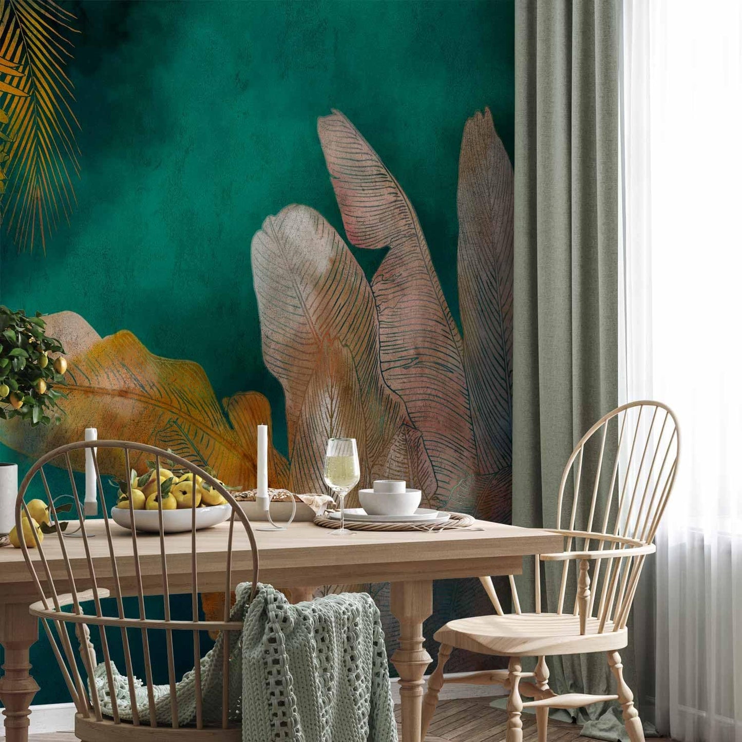 artgeist Wall Mural Jungle 193x138 in - XXL Peel and Stick Self-Adhesive Wallpaper Removable Large Sticker Foil Wall Decor Print Picture Image Design Leaves Green Yellow Nature b-A-0825-a-a