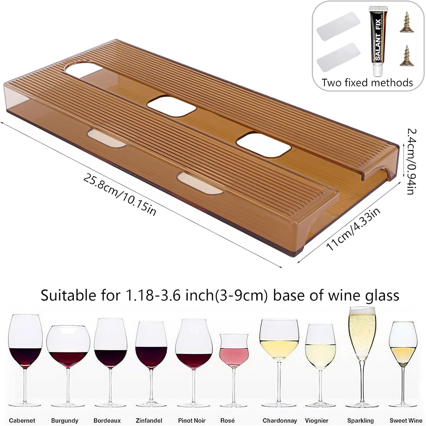 2 Pcs Wine Glass Holder,Stemware Rack Punch-free Hanging Under Cabinet for Bar,Kitchen and Restaurant (Brown)