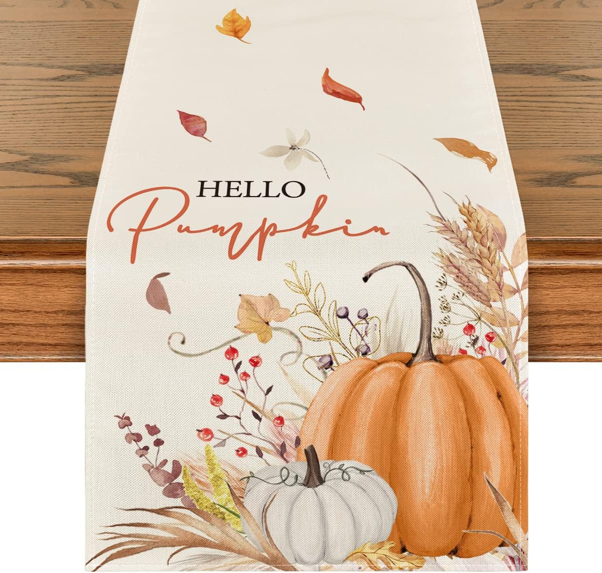 Artoid Mode Hello Pumpkin Leaves Fall Table Runner, Seasonal Autumn Kitchen Dining Table Decoration for Home Party Decor 13x120 Inch