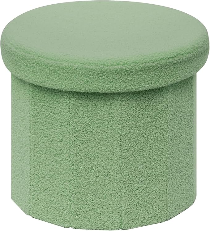 B FSOBEIIALEO Storage Ottoman Cube, Round Ottomans with Storage Foot Stool Footrest for Lving Room, Boucle Ottoman Seat for Dorm Room,Faux Teddy Fur, Green 15"x15"x15"