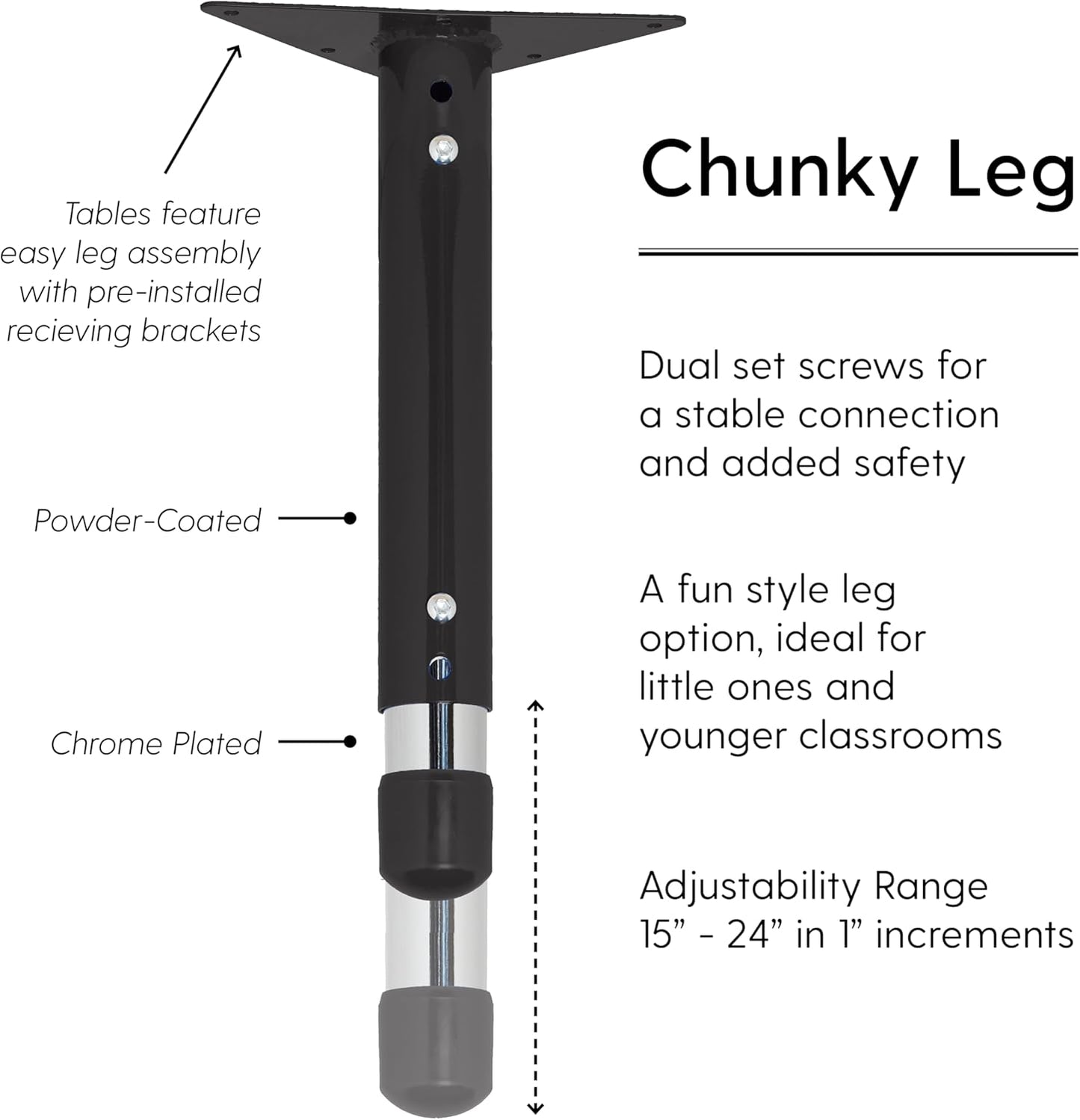 FDP Rectangle Activity School and Classroom Kids Table (24 x 60 inch), Chunky Toddler Legs, Adjustable Height 15-24 inches - Maple Top and Black Edge