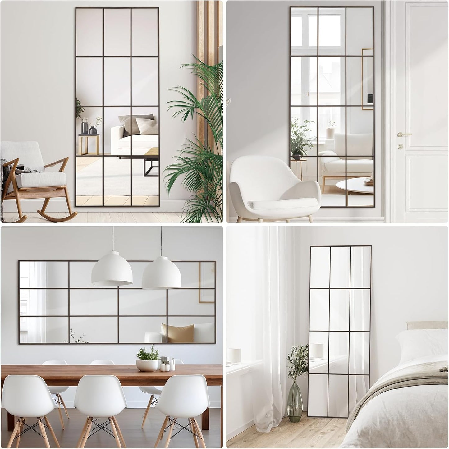 Windowpane Mirror Full Length 71"x30" Wall Mounted Mirror Faded Bronze Frame Vintage Distressed Art Pane Leaning Hanging Wall for Home Decor in Living Room Bedroom Hallway Entrance