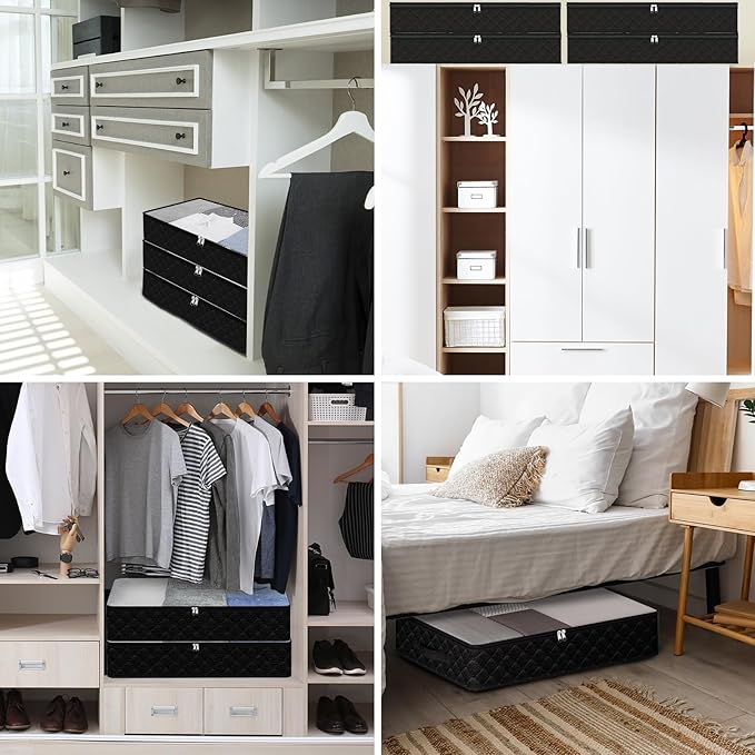 Fixwal Black Underbed Storage Bags with Clear Window and 2 Reinforced Handles Under Bed Storage Containers for Clothing, Bedding, Comforter (6 Pack)