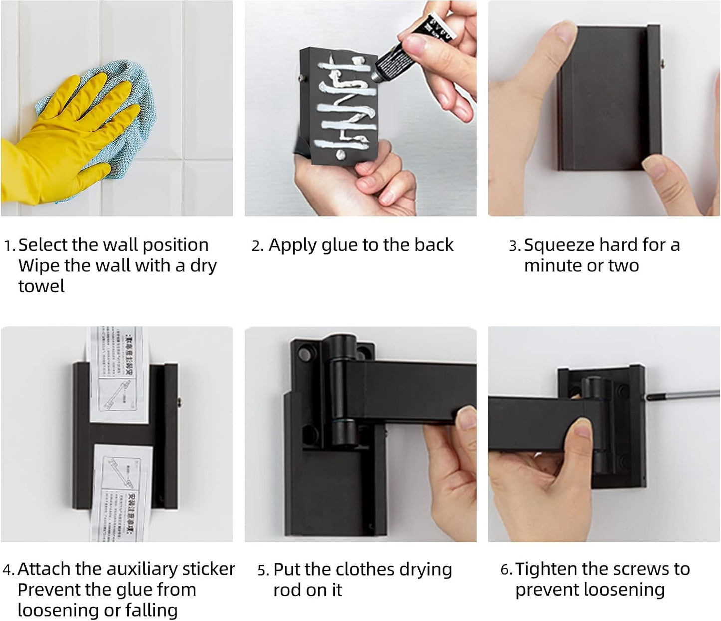 Wall Mount Clothes Drying Rack, 2-Fold Foldable & Sturdy Laundry Drying Rack Wall Mounted, [No Drilling] Space Saver for Laundry, Balcony, Bathroom, Patio, Dormitory, Apartment-Black