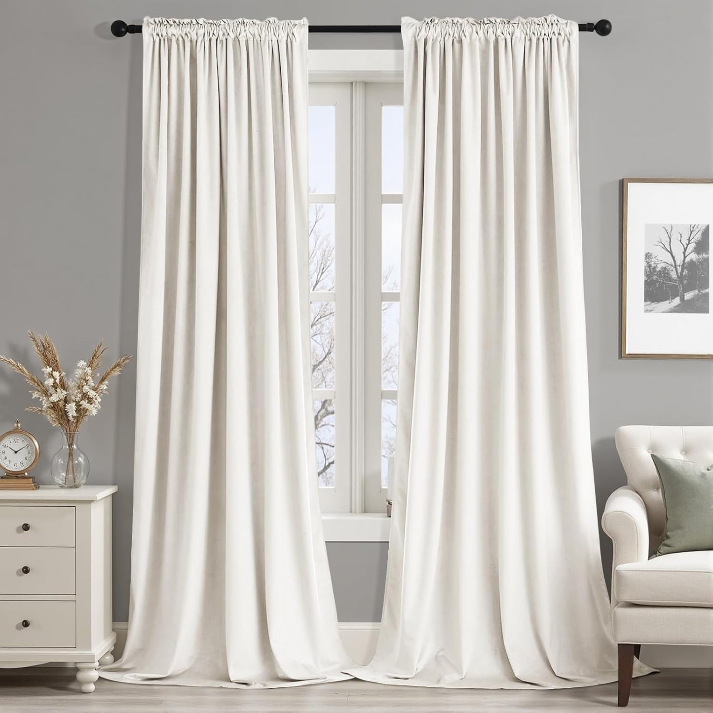 MIULEE Ivory Velvet Curtains Thermal Insulated Blackout Curtain Drapes for Bedroom Living Room Darkening 84 Inches Long Curtains Panels Rod Pocket Set of 2