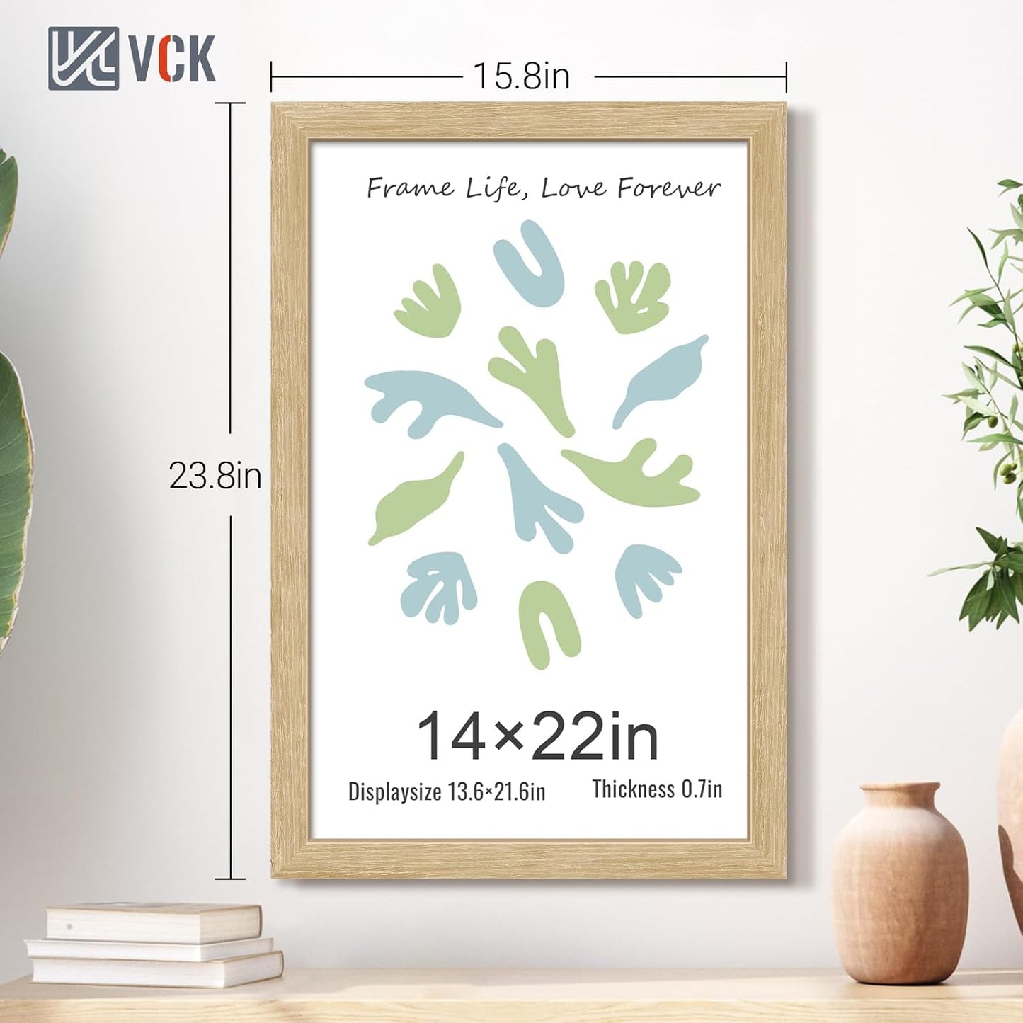 VCK 14x22 Picture Frame Set of 3 - Oak, Natural Solid Wood Poster Frames, Wall Gallery Frame