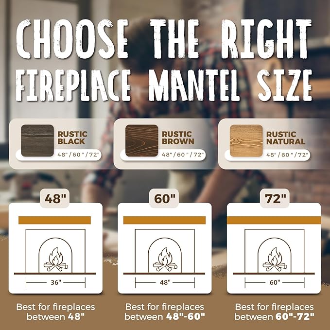 72x8x3 Fireplace Mantel - Handcrafted Hollow Rustic Solid Wood Wall Mounted Floating Shelf with Invisible Heavy Duty Wood Bracket (Natural Wood)