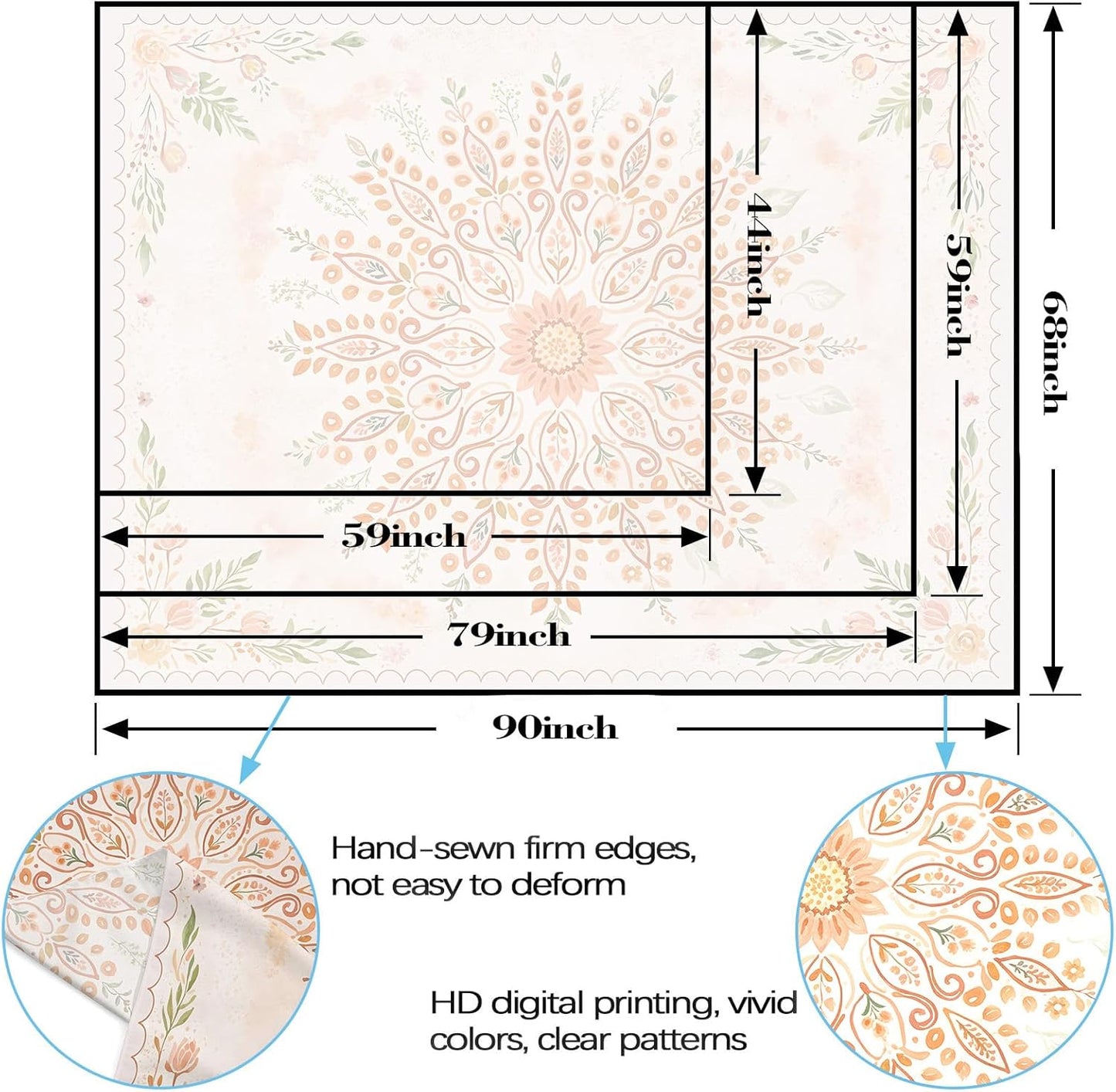 Lunerfex Floral Mandala Tapestry Boho Tapestry for Bedroom Peach Tapestries Wall Hanging Living Room Wall Art and Home Decor 70x90