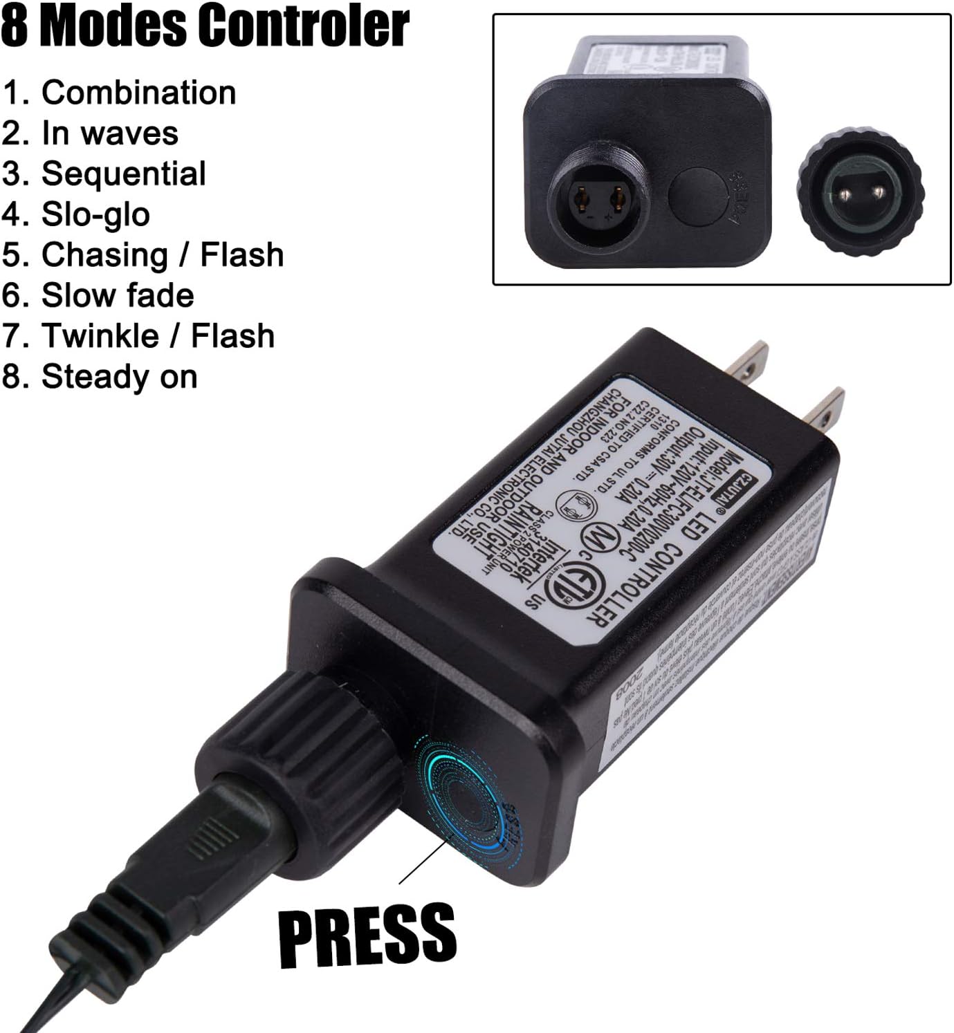 LED Christmas Mini Lights, 75 Feet 200 LED Clear Bulbs String Lights with 8 Light Modes, Connectable Fairy Lights Plug in for Outdoor Xmas Trees Garland Wreath Holiday Decorations, Warm White