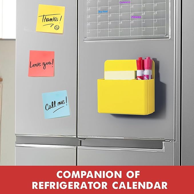 BEYGORM 2 Pack Plastics Magnetic Pen Holder for Refrigerator, Dry Erase Marker Holder for Whiteboard，Magnet School Locker Organizer Accessories, Pencil Cup, Pen Caddy, Classroom Organization(Yellow)