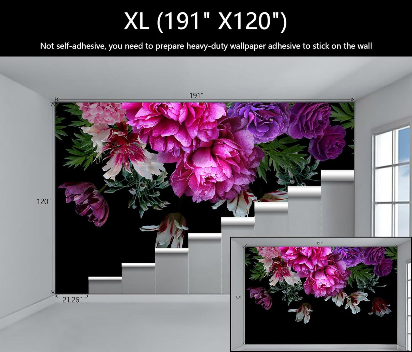 WFBHUA-Purple Peony Floral Wallpaper Tropical Botanical Leaf Rose Flower Wall Mural for Bedroom(Not Peel and Stick)