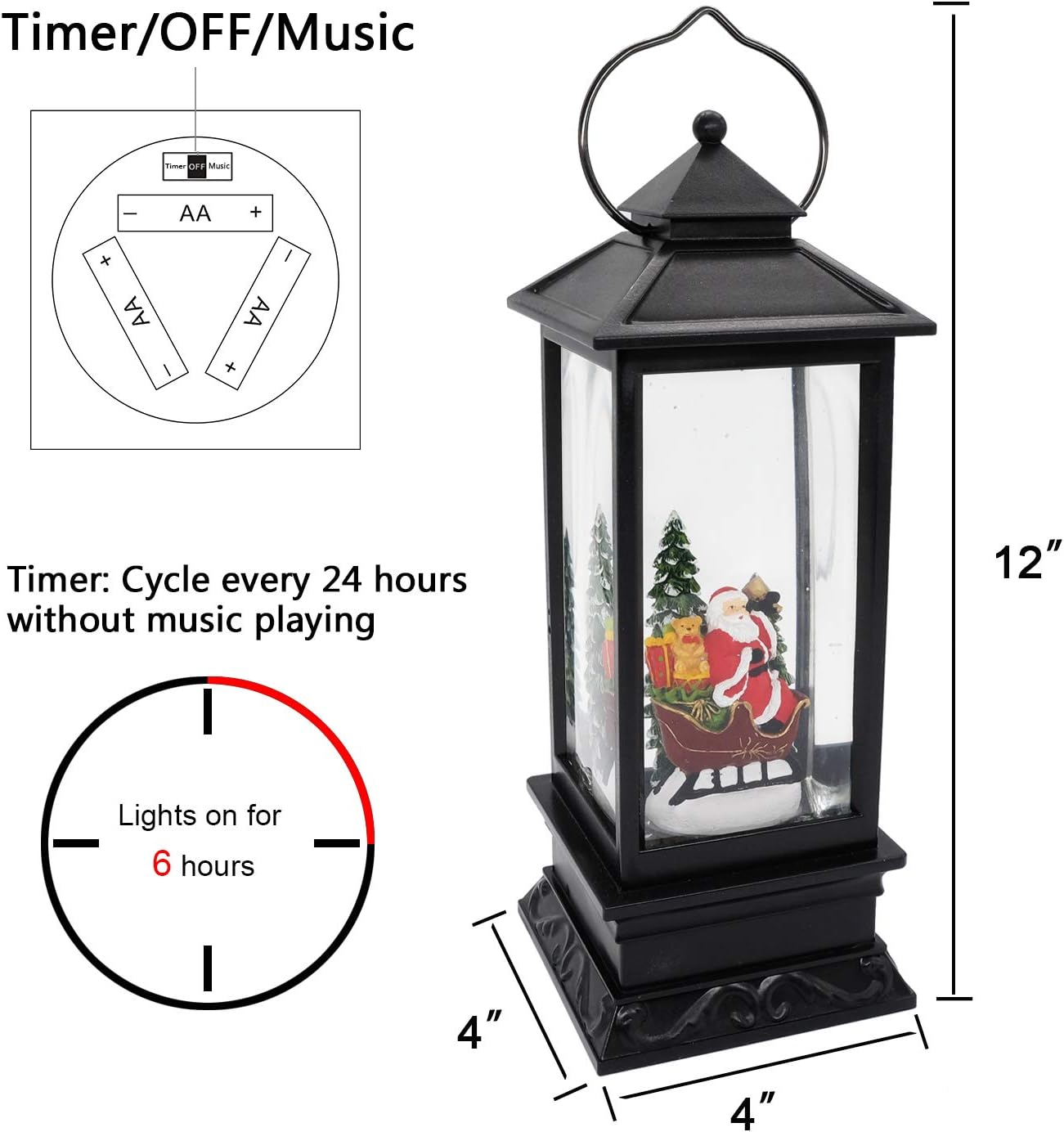 Eldnacele Singing Battery Operated & Plug-in Musical Lighted Christmas Snow Spinning Water Glittering Snow Globe Lantern Home Decoration and Gift, Santa Claus