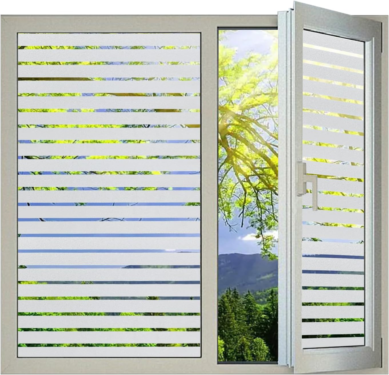 Window Privacy Film with Installation Tools, Stripe Window Film, Static Cling, Anti UV, Heat Control, Ideal for Home Shower Office Glass Door (Stripes Pattern, 45.2X314.9Inch)