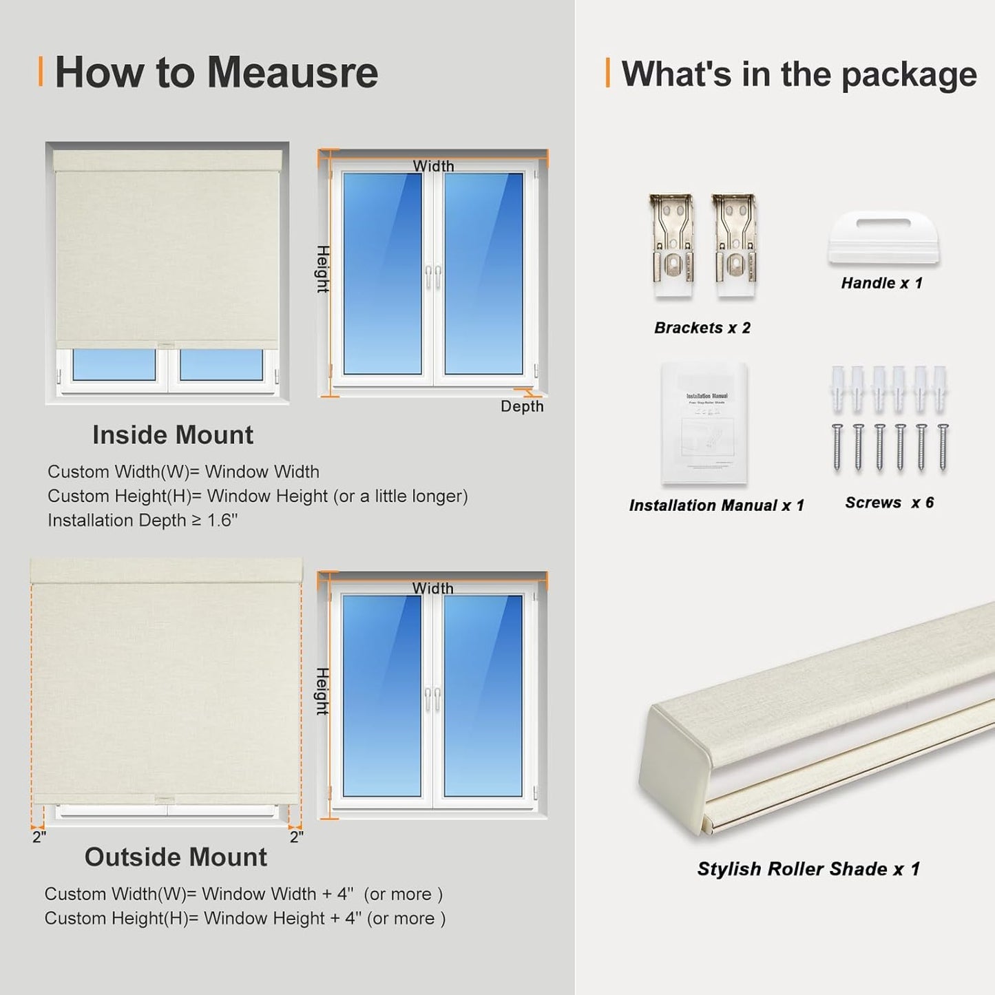 Persilux Blackout Shades for Windows Cordless Roller Blinds, Roller Windows Shades for Home with Fabric Attached Valance, UV Protections Easy Installation for Door/Office, Limestone(78" W x 84" H)
