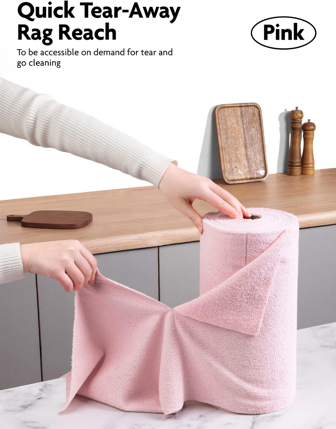 Fantasticlean Microfiber Cleaning Cloth Roll -60 Pack, Tear Away Microfiber Towels, 12" x 12", Reusable, Washable, Scratch Free, Ultra Absorbent Dish Rags for Car, Home, Garage or Shop (Pink & Grey)