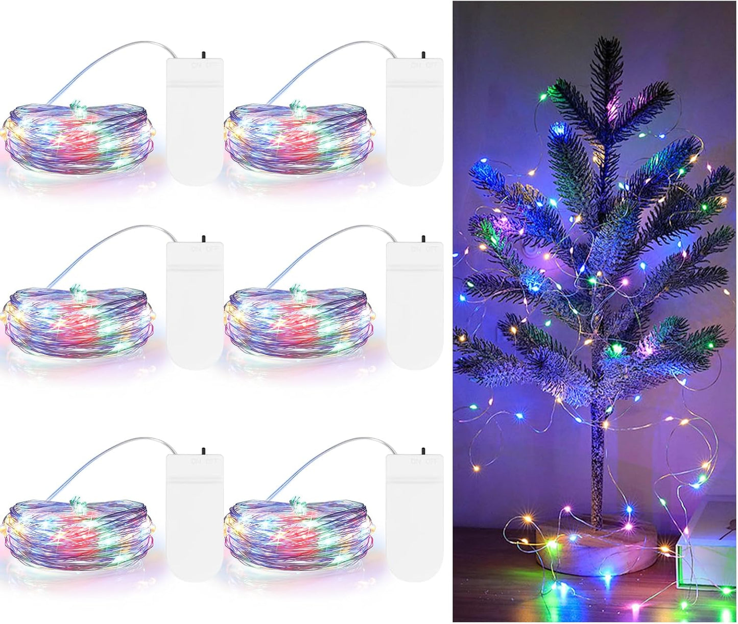 TingMiao Multicolor Fairy String Lights Battery Operated Fairy Lights Firefly Lights LED Starry String Lights 7.2ft 20 LEDs Silvery Copper Wire for Christmas DIY Decoration Wedding Party (6 Pack)