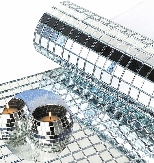 REDODEDO 3600pcs Real Glass Silver Mirrors Mosaic Tiles Sticker for Craft Square Glass Tiles Self Adhesive,5mm by 5mm