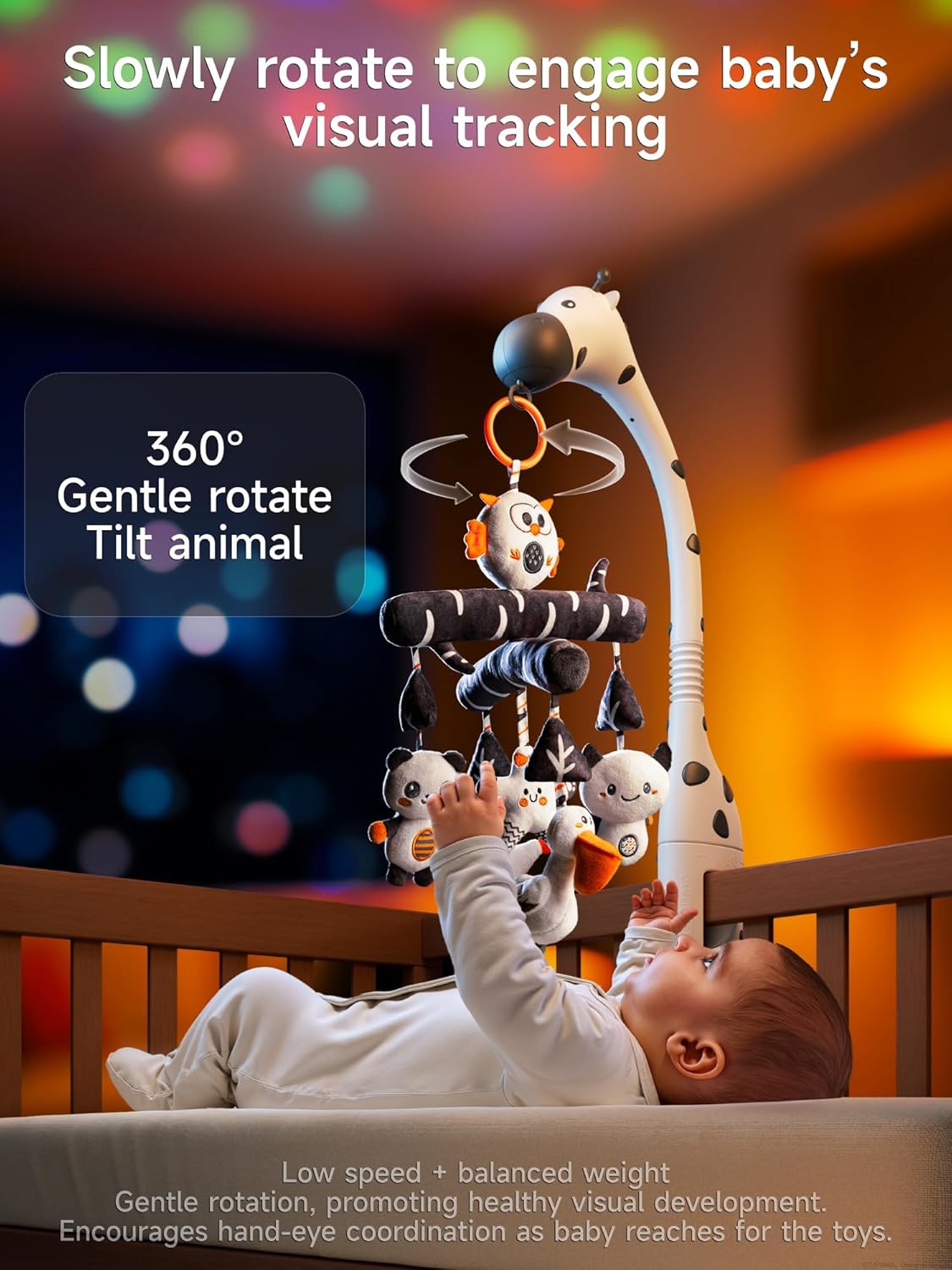 TUMAMA Baby Crib Mobile, Nursery Musical Mobile with Remote Control,Projection Night Light, Music and White Noise, Mute Spin Motor Nursery Sensory Toys for Infant 0 3 6 9 Month Newborn Xmas Gift