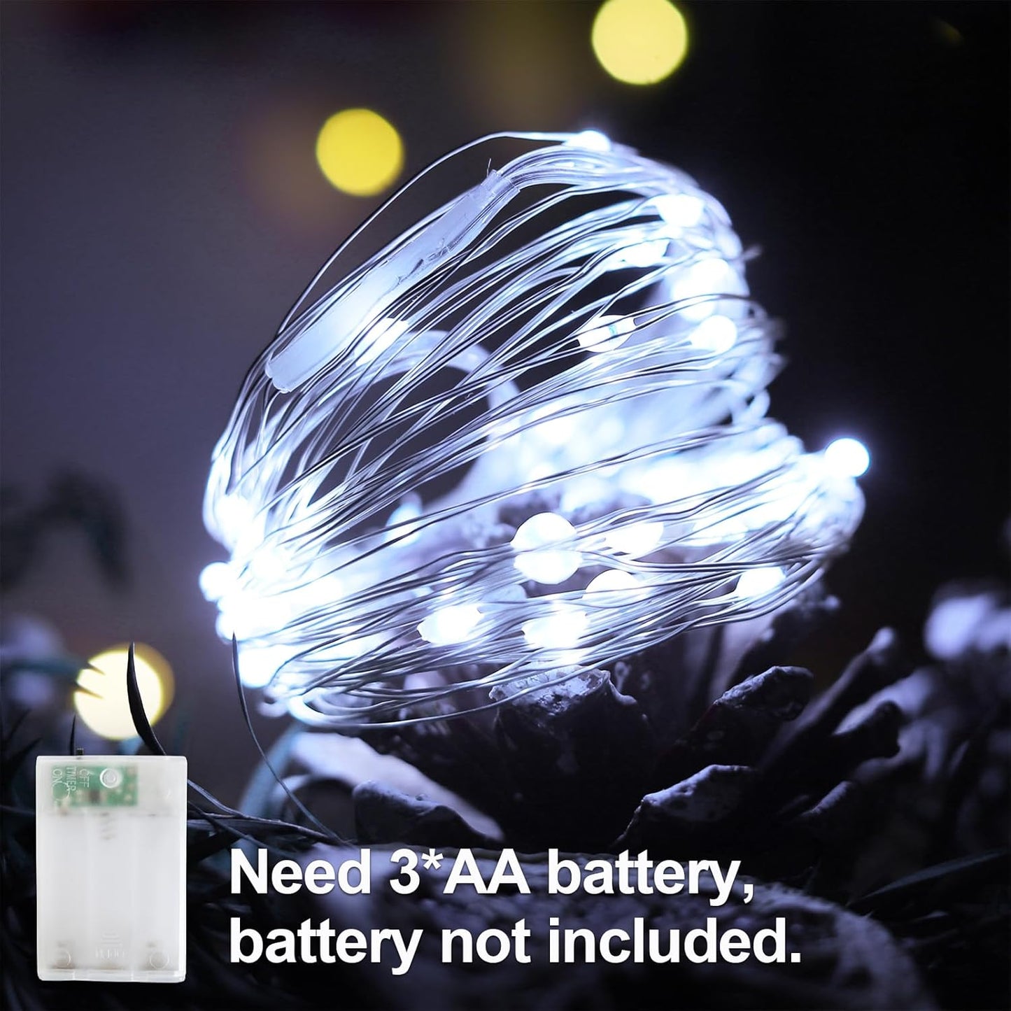 Christmas Decorations Cool White Fairy String Lights, Battery Operated with Timer, 2 Pack Total 33FT 100 Led Mini Battery Powered Twinkle Mason Jar Waterproof Firefly Lights DIY Party