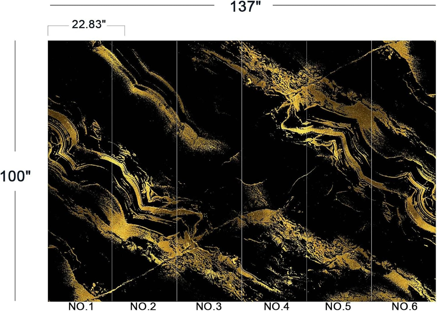 Black Gilded Marble Wall Mural Wallpaper for Bedroom 137" x 100"