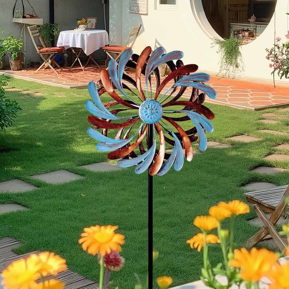 Viveta Wind Spinner for Yard and Garden, Metal Windmill Spinning Kinetic Wind Spinners for Outside Yard Patio Lawn Decor 13”D*57.5“H