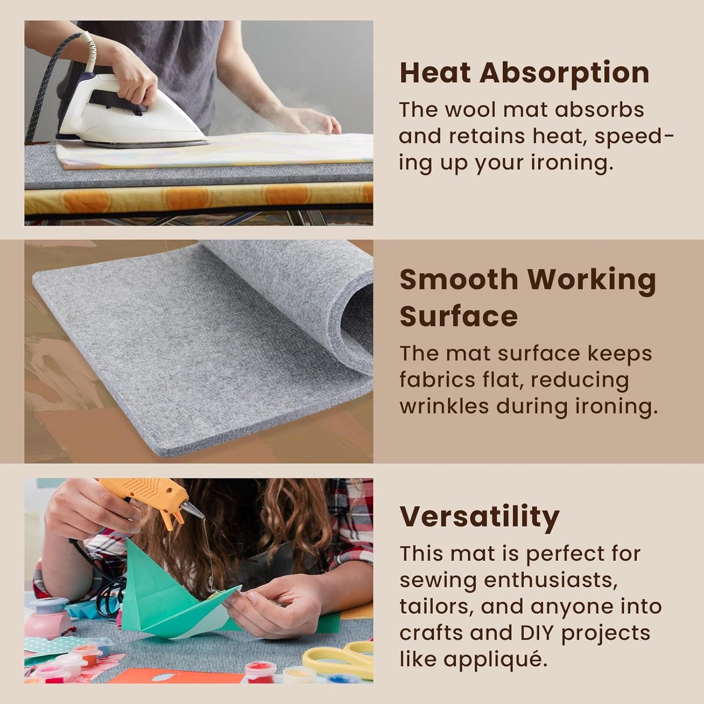 Somime 13x17" Wool Pressing Mat, 100% New Zealand Wool Ironing Mat, Felted Wool Ironing Board for Sewing, Quilting, DIY Crafts, and Embroidery