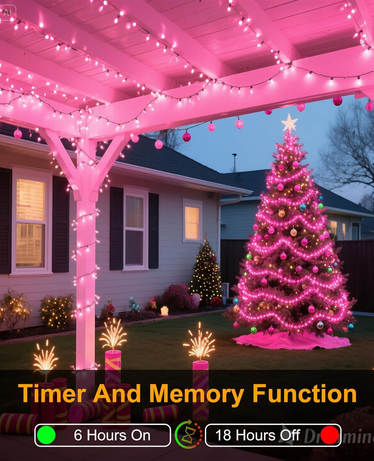 40FT 120 LED Christmas Lights Outdoor, Green Wire Christmas Tree Lights with 8 Modes & Waterproof, Connectable Plug in String Light for Indoor Bedroom Garden Party Wedding Decorations, Pink