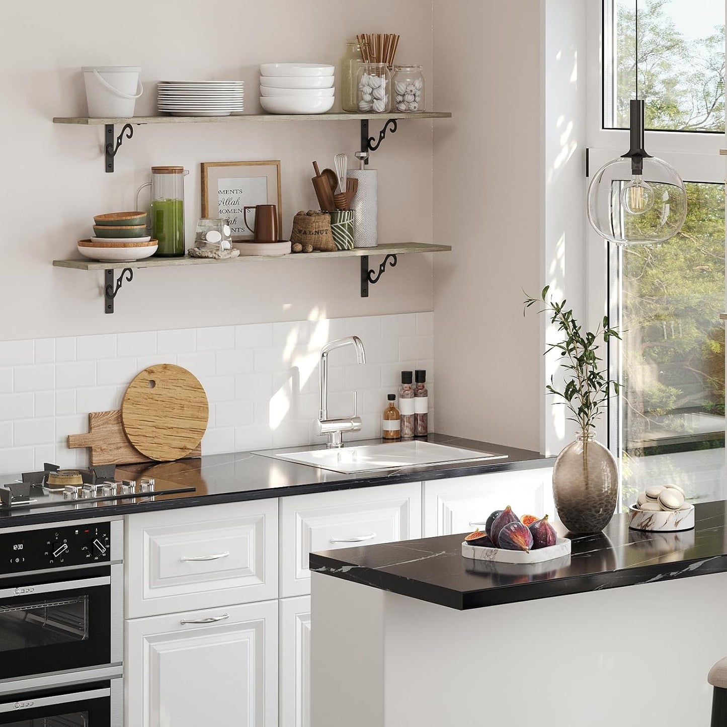 DINZI LVJ Long Wall Shelves, 39.4 Inch Large Floating Shelves Set of 2, Wide Display Shelf Wall Mounted with Brackets, Easy Hanging for Living Room, Toilet, Office, Bedroom, Gray Wash