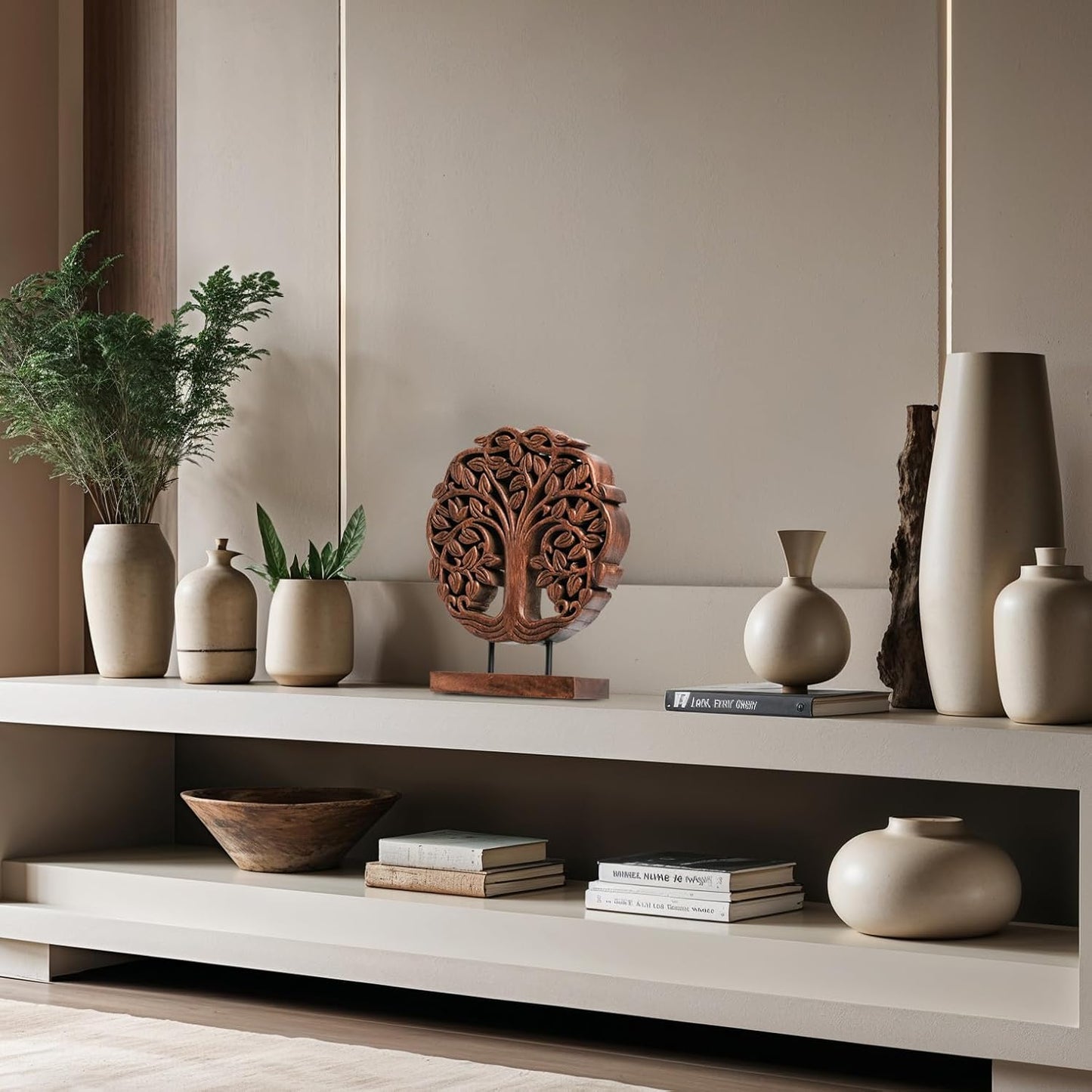 Decozen Solid Wood Tree of Life Sculpture - Home Decor, Living Room, Boho, Shelf, Coffee Table, Centerpiece Table Decorations, Mantle, Dining Table Centerpiece, Bathroom Shelf, Entryway, Farmhouse