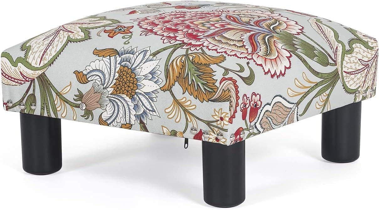 Joveco Small Foot Rest Stool Ottoman, 15" Fabric Square Footstool Upholstered Footrest for Chair, Under Desk, Office, Living Room, Boho Floral