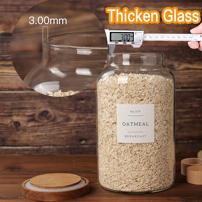 2 PCS Large Glass Jar with Airtight Lid, Glass Food Storage Jars for Tea,Spice,Cereal, Egg,Flour,Coffee and More(98 FL OZ/2800 ml)