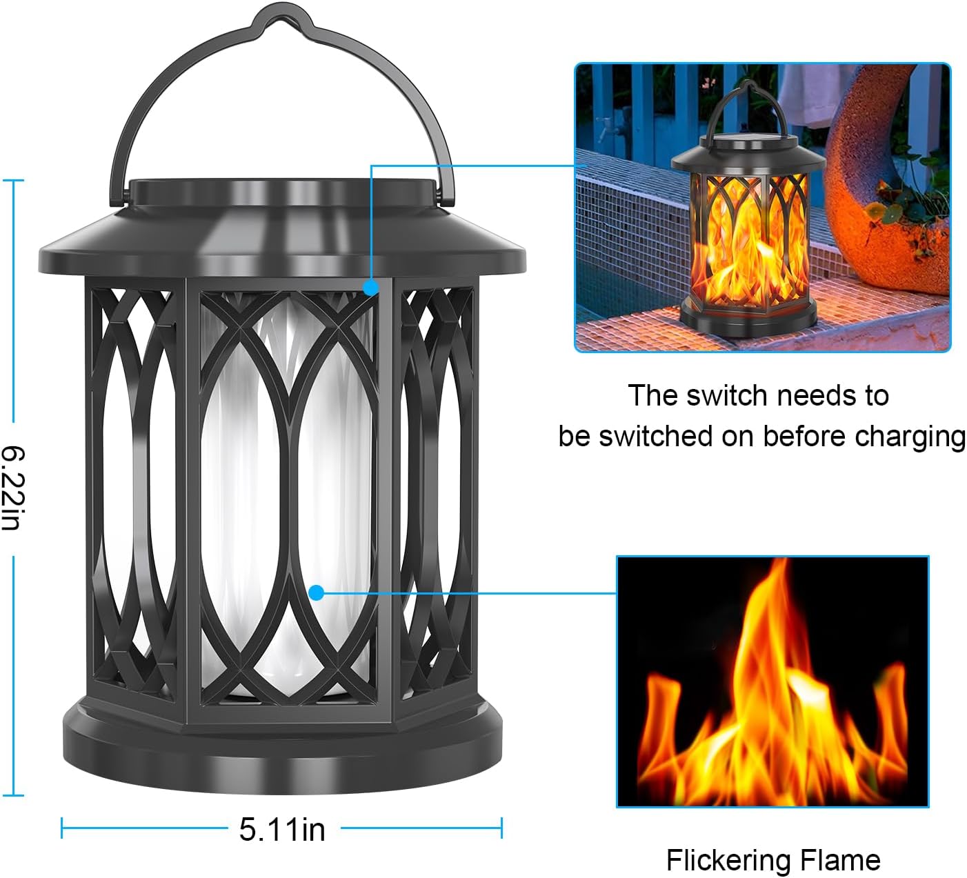 Solar Hanging Lanterns Outdoor, Flickering Flames Outdoor Solar Lights Hanging Lanterns Waterproof Decoration Lighting for Table, Garden, Patio, Tree (4 Pack)