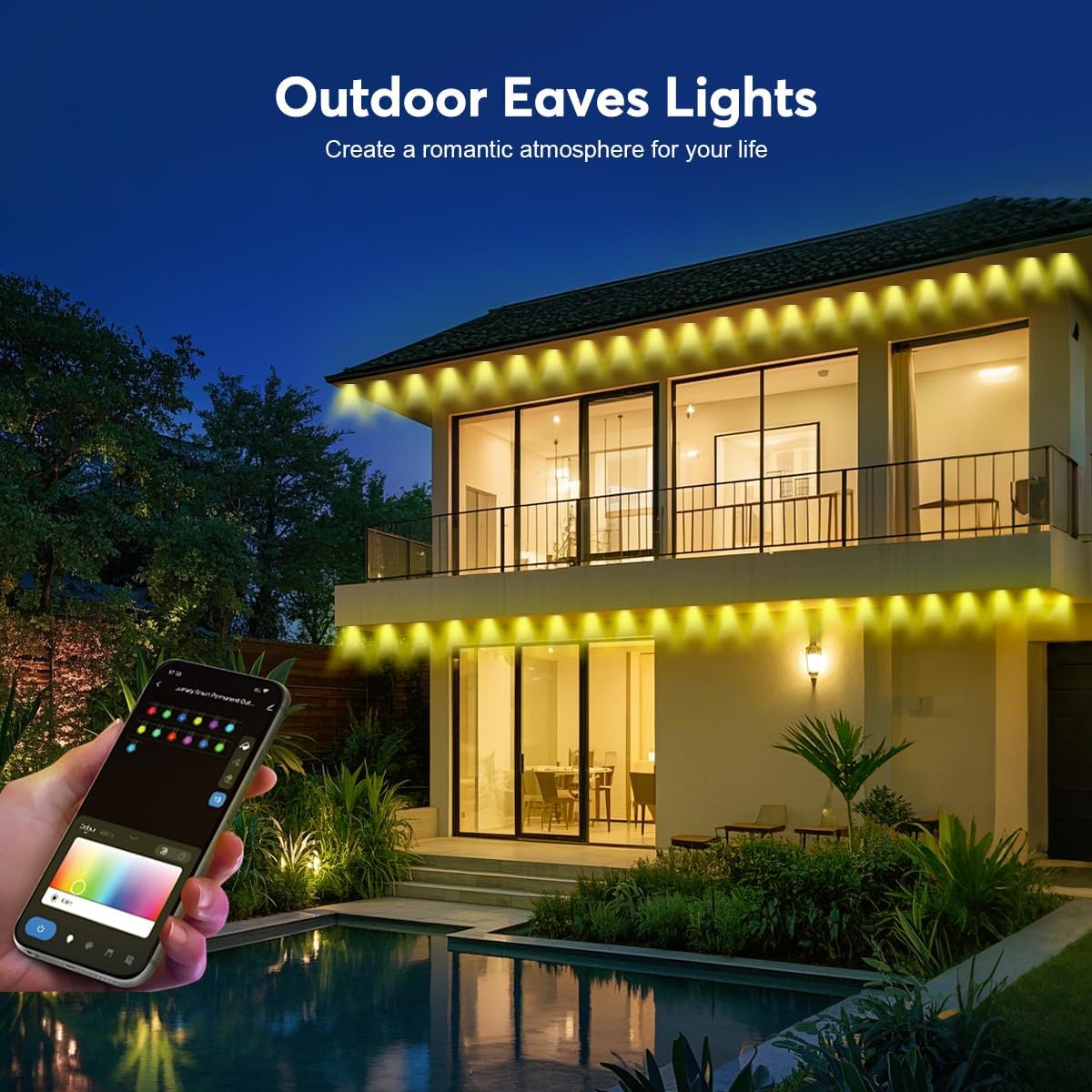 Permanent LED Strip Lights 300ft(1 String), RGB App Control Outdoor Lights with 150 LEDs, LED Eaves Lights IP67 Waterproof, House Roof Outdoor Lighting for Party, Daily, Halloween,Christmas,Garden