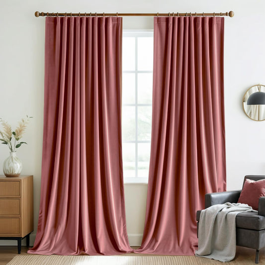 MIULEE Velvet Curtains 90 Inches Long 2 Panels - Pinch Pleat Luxury Room Darkening Curtains for Bedroom Living Room Thermal Insulated Super Soft Window Drapes Back Tab Rod Pocket, Dusty Rose Pink