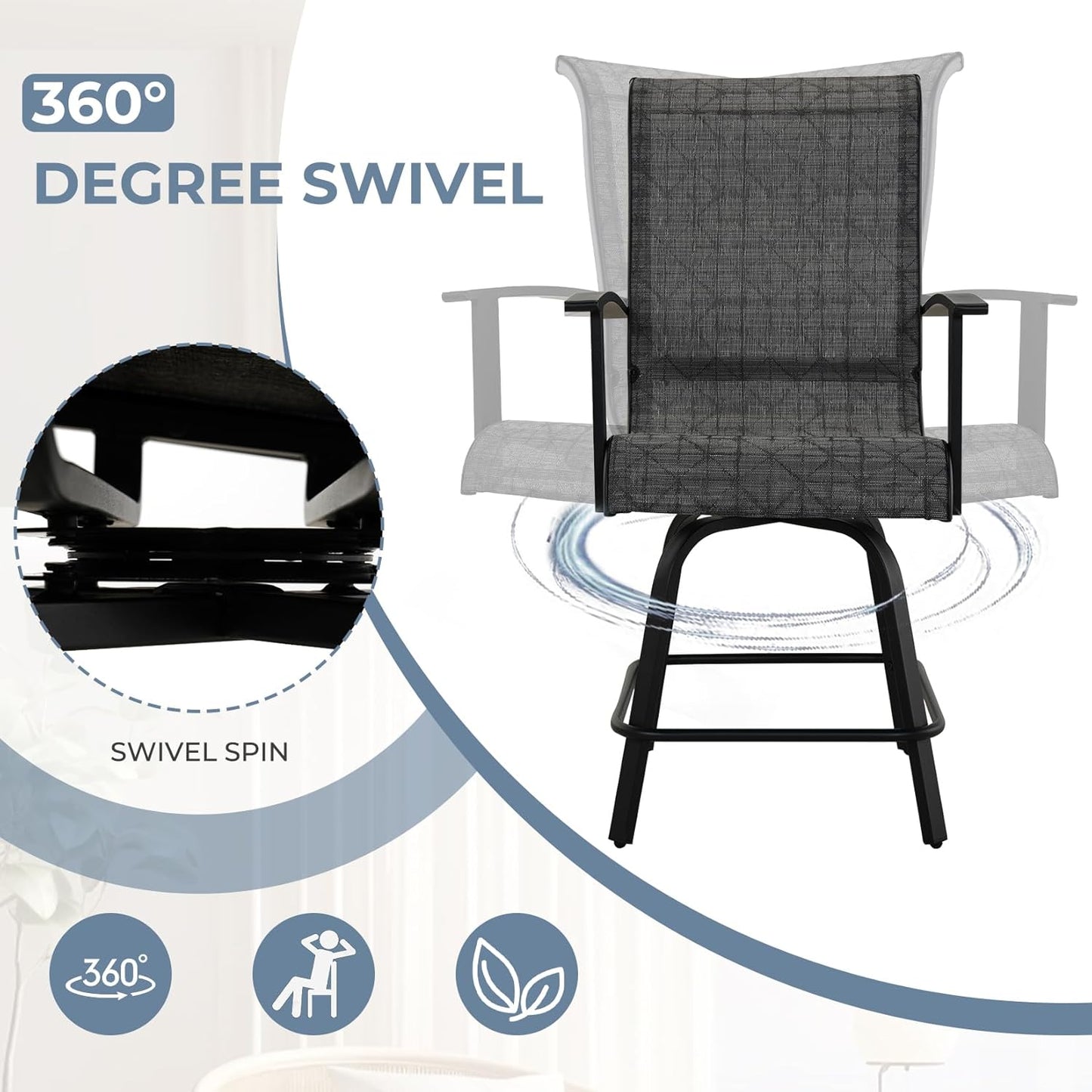 Grand patio Counter Height Swivel Bar Stools Set of 6, 24 Inch Height Patio Seating for BBQ Island Outdoor Kitchen Dining Stool Chair (Black & Grey Plaid, 6PC)