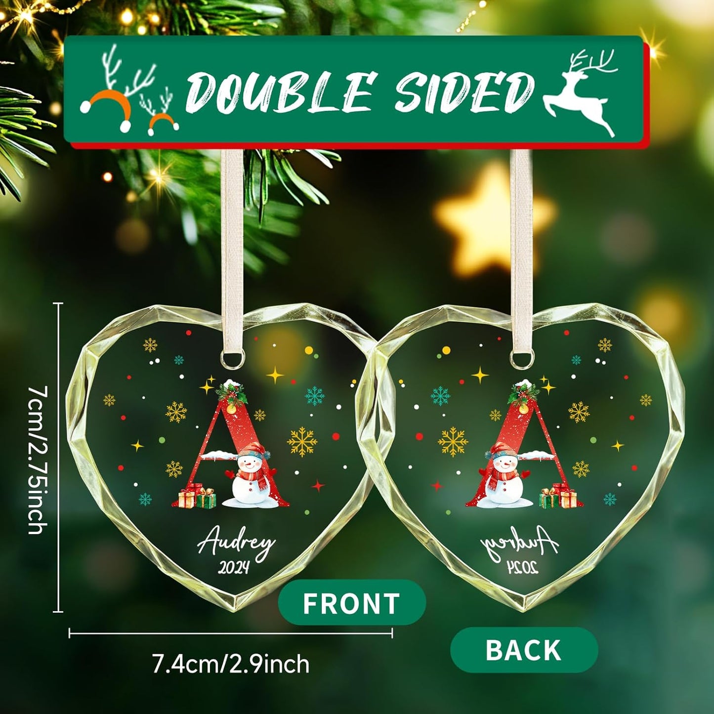 Personalized Christmas Ornaments with Initial Name, Acrylic Custom Monogram Initial A-Z Christmas Ornament 2025 for Kids Family Friends, Customized Letter Name Ornaments for Christmas Tree Decorations