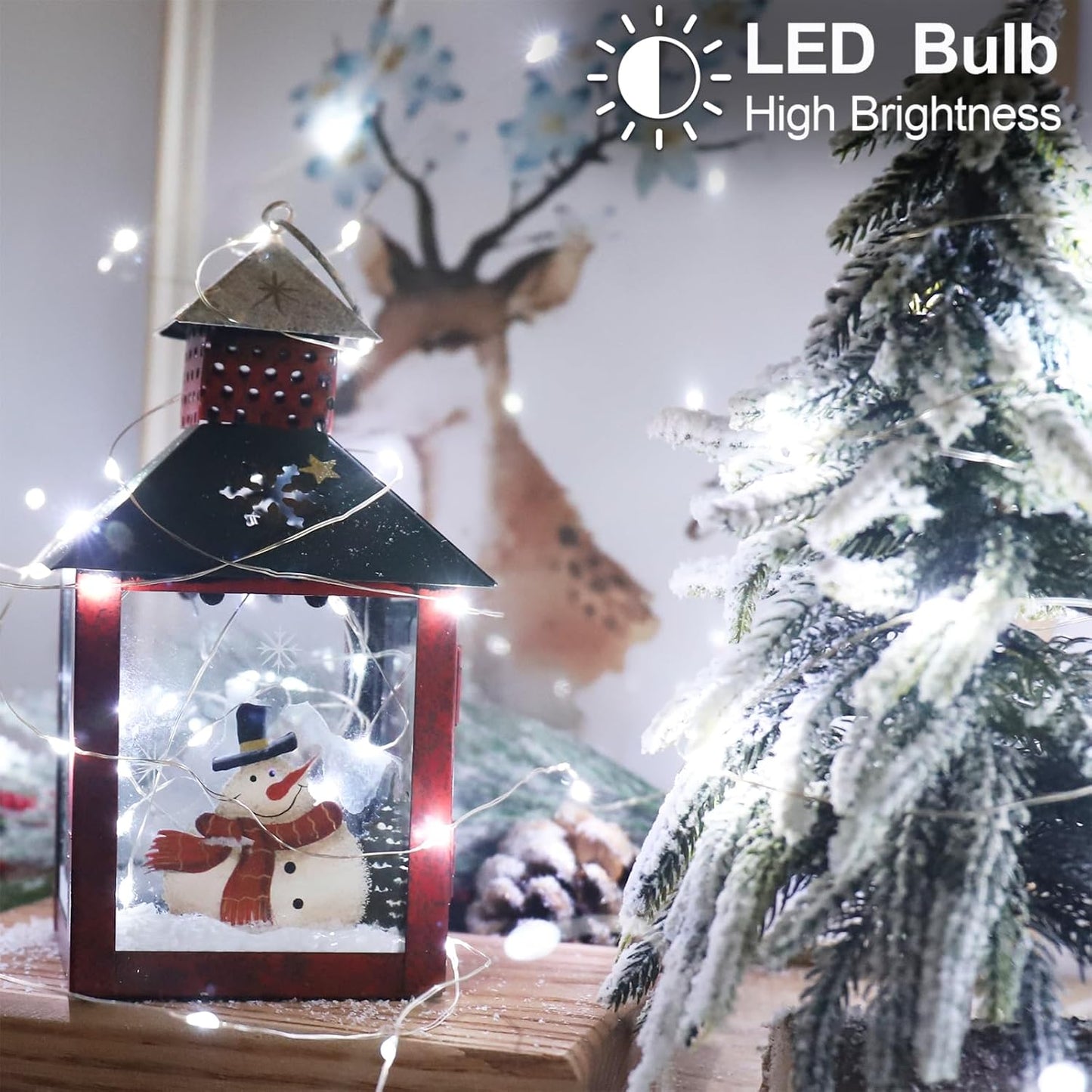 Christmas Decorations Cool White Fairy String Lights, Battery Operated with Timer, 2 Pack Total 33FT 100 Led Mini Battery Powered Twinkle Mason Jar Waterproof Firefly Lights DIY Party