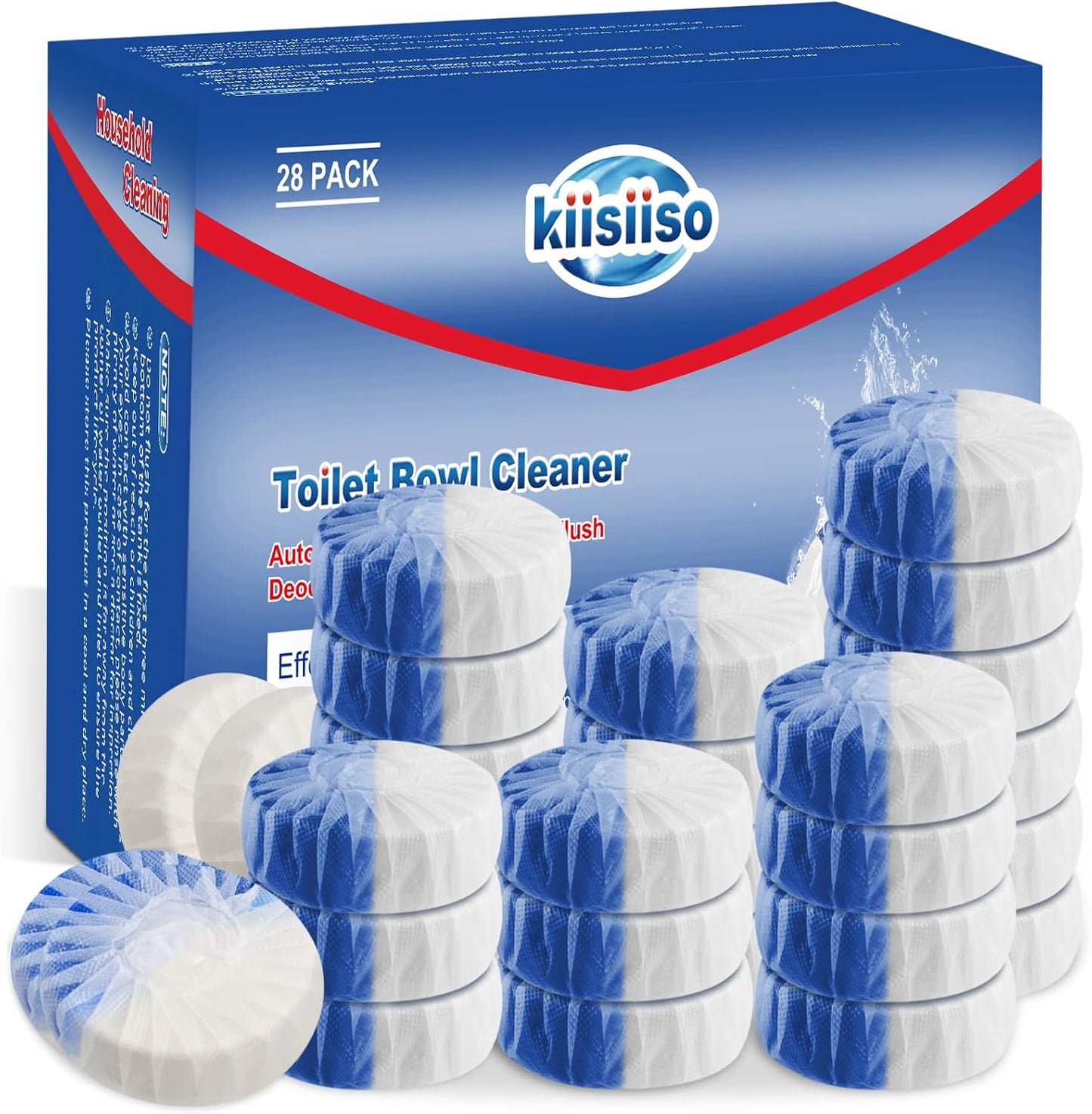 KIISIISO Commercial Household Bathroom Cleaners, 28 Pack Toilet Bowl Cleaner Tablets, Automatic Toilet Tank Cleaners, Multipurpose Janitorial Deodorizers(Blue and White)
